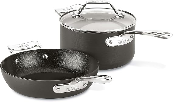 All-Clad 011644914370 Essentials Nonstick Hard Anodized Fry & Sauce Pan with lid, Aluminum, Gray