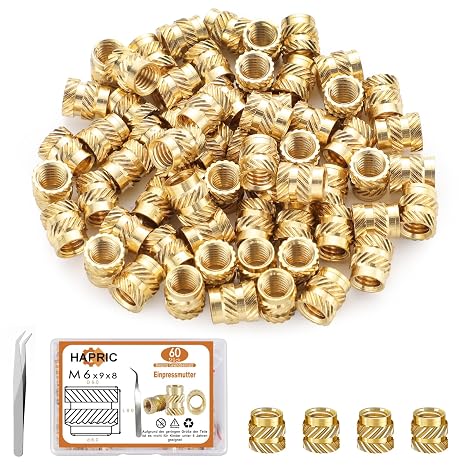Pack of 60 Threaded Inserts M6 Threaded Bushing 3D Printing Thread Inserts