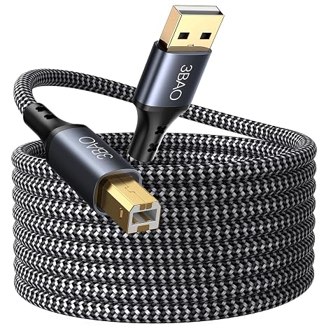 USB Printer Cable 5m, Long USB 2.0 Type A Male to B Male, Scanner Cord Nylon Braided Printer Cable for HP/Dell/Canon/Lexmark/Xerox/Brother/Samsung etc.