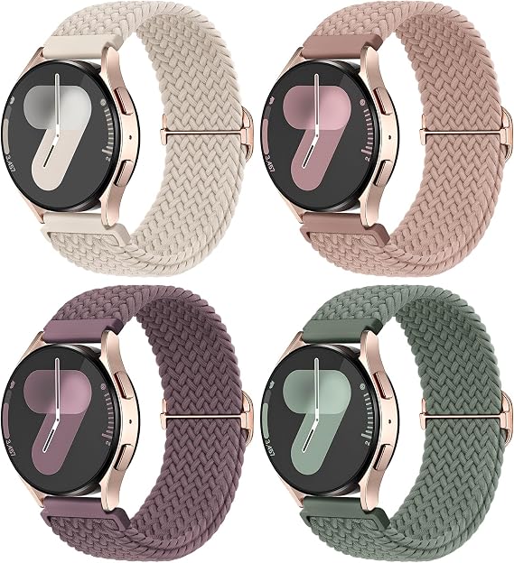 Joehwerr 4 Pack Braided Straps Compatible with Samsung Galaxy Watch 7 6 5 4 FE Strap, 40mm 44mm 45mm/Watch 6 4 Classic 4 42mm 46mm 43mm 47mm/Active 2, 20mm Stretchy Elastic Sport Band for Women Men