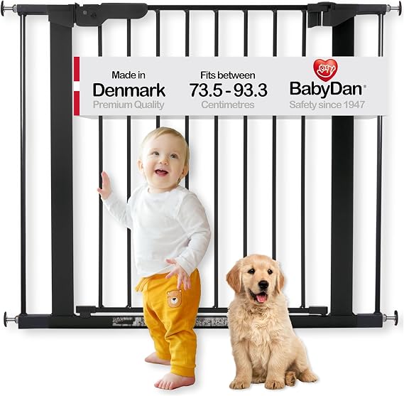 BabyDan Premier, Pressure Fit Stair Gate, Covers openings between 73.5-93.3 cm/28.9-36.7 inches, Baby Gate/Safety Gate, Metal, Black, Made in Denmark - (Pet Gate/Dog gate)