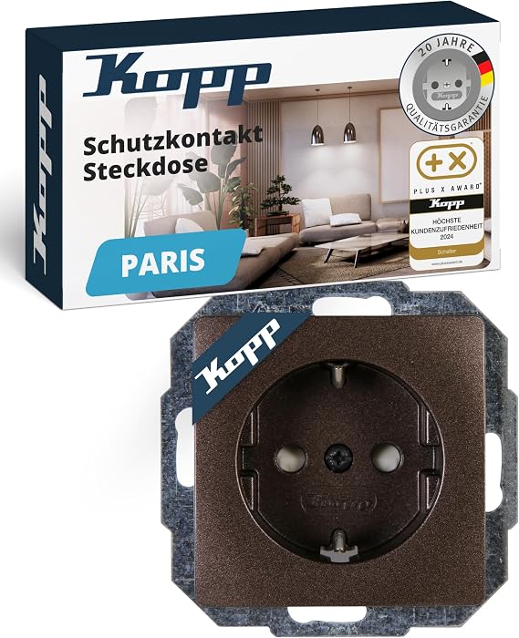 Kopp PARIS Schutzkontaktsteckdose in Palisander-Braun - Hochwertige 1-fach Unterputz-Steckdose 16A - Stilvolle IP20 Einbausteckdose mit erhöhtem Berührungsschutz - Steckdosen-Unterputz 250V~