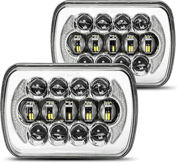 Tech-Plus Pair DOT Approved 5''x7'' 6''x7'' 105w Osram Chrome Projector Led Headlights with High/Low Beam and Angel Eyes DRL for Jeep Wrangler YJ Cherokee XJ H6054 H5054 H6054LL 69822 6052 6053