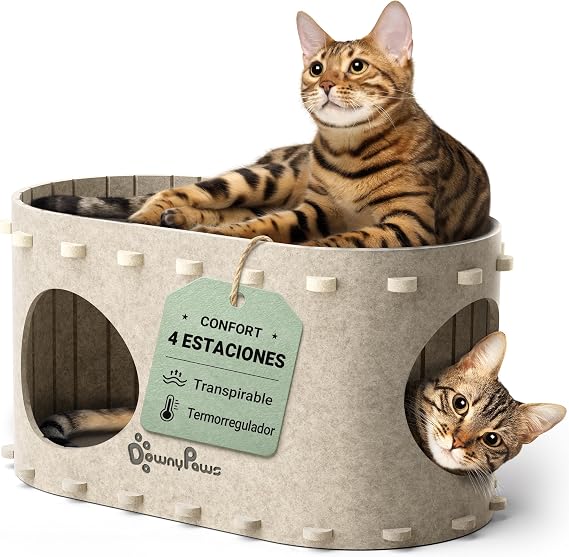 DownyPaws Felt Cave Bed for Indoor Cats, Durable, Beige