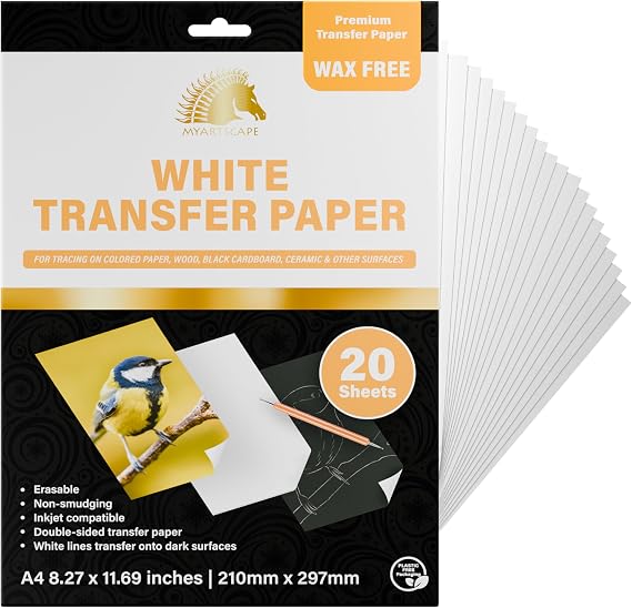 MyArtscape White Graphite Transfer Paper 20 Wax Free Sheets