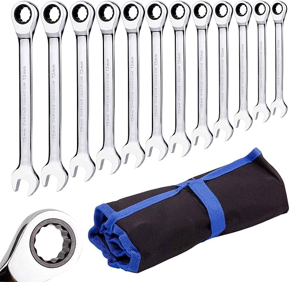 Qnkaa Ratchet Spanner Set 12 Piece Metric Sizes 8mm to 19mm