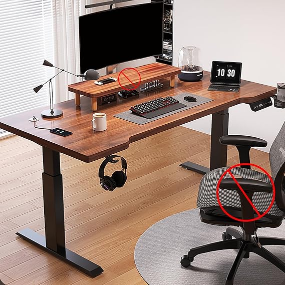 Standing Desk Height Adjustable, Home Office Desk Computer Workstation, Ergonomic Stand Up Desk, 3 Memory Presets, Cup Holder and Headphone Hook(Brown,140x70cm/55.1x27.5in)