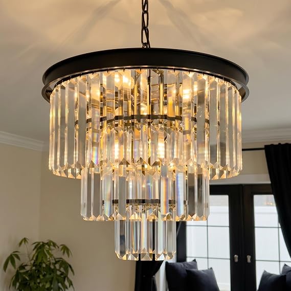 Black Chandelier Ceiling Lights - Modern Crystal Chandelier Round [Energy Class G]