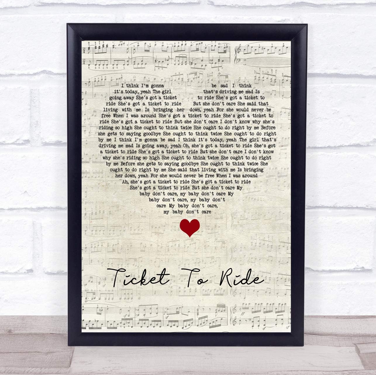 Ticket To Ride Script Heart Song Lyric Print