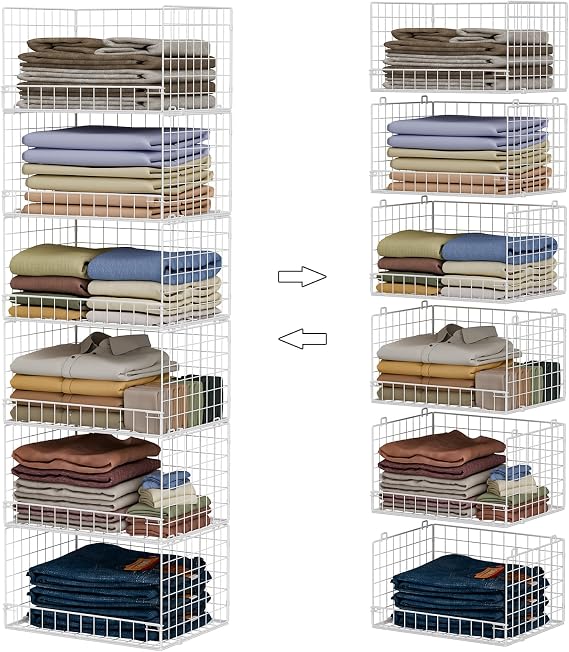 Yociyoga Stackable Closet Organizers and Storage Shelves 6 Tier Closet Organizer Basket Foldable Sweater Storage for Closet Organizer System White (Patent Pending)