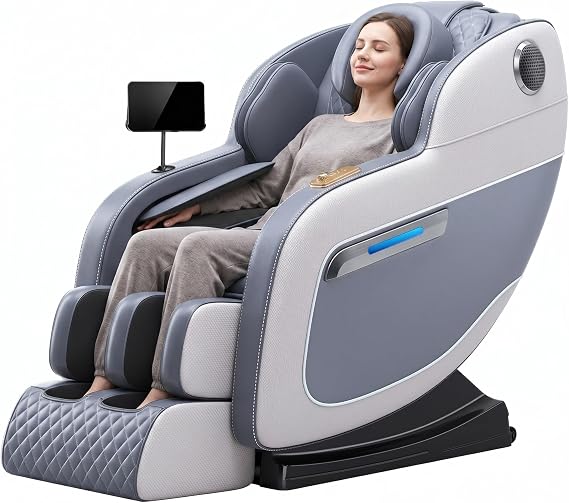 Zero Gravity Massage Chair Full Body with LCD Screen & Foot Rollers - Integrated Shiatsu Recliner with U-Shaped Headrest for Home Office Relax(Gray)
