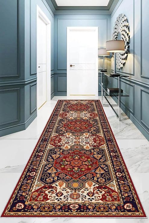 Pelangi Kilim Desenli Etnik Dijital Baskı Yıkanabilir Kaymaz Taban Modern Salon Halısı ve Yolluk, Kiremit 40 x 40, 955495240407