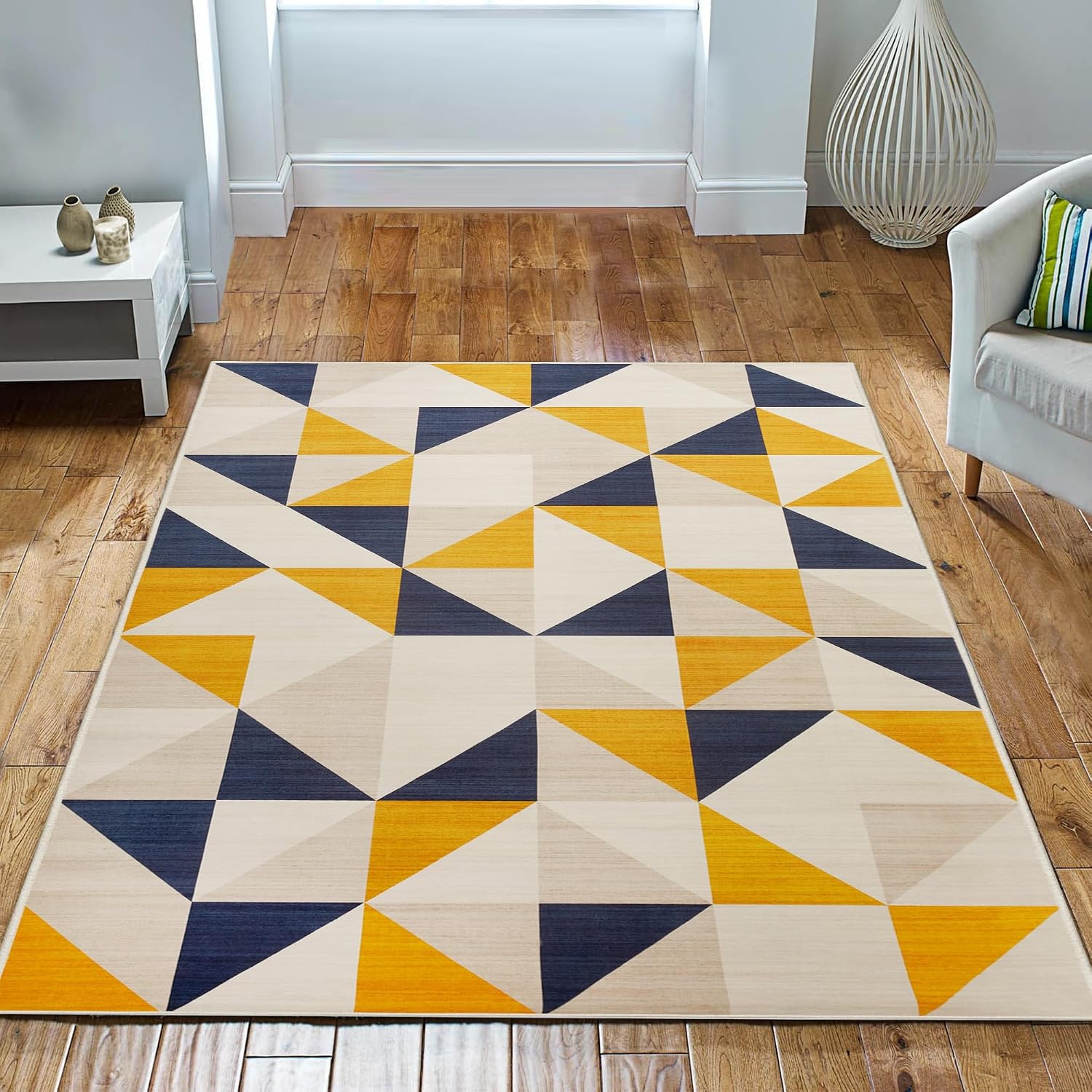 Imperial Rooms Rugs for Bedroom - Area Rugs Living Room 80x150 Cm Super Soft Modern Floor Carpet Durable Yellow Triangle Pattern Rug Easy to clean Brio