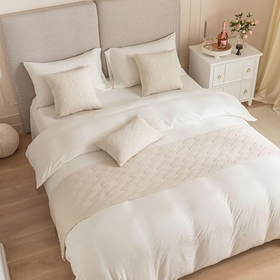 Bed Runner King Size and matching cushions set, White Luxury Hotel Grade no Fading Soft Scarf - Bedroom Guesthouse Bedding Protection 45 X 240cm
