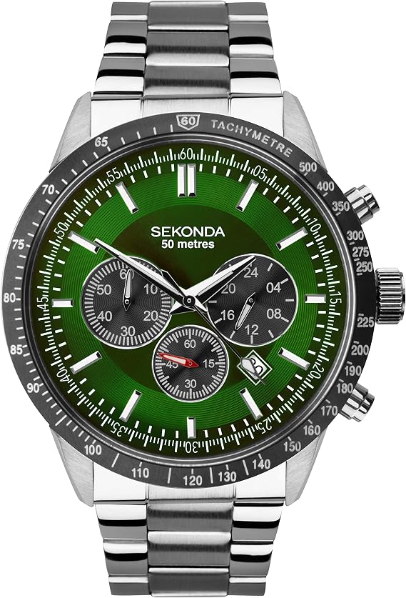 Sekonda Mens 45mm Velocity Chronograph Sports Watch Round Stainless Steel Case Water Resistant 50 metres