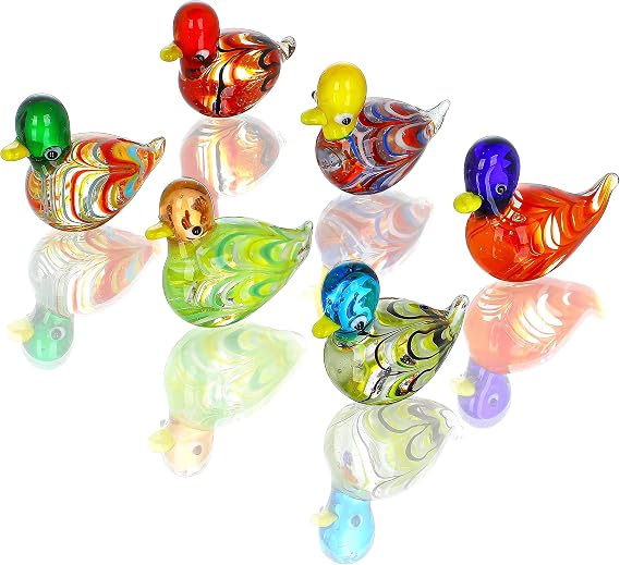 HDCRYSTALGIFTS 6pcs Mini Blown Glass Mandarin Ducks Figurines Collectibles Art Crystal Glass Animal Showpiece Ornament (Colorful)