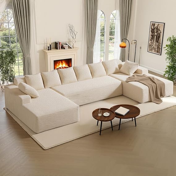 U-Shaped Sofa 338cm Modular Boneless Couch Beige
