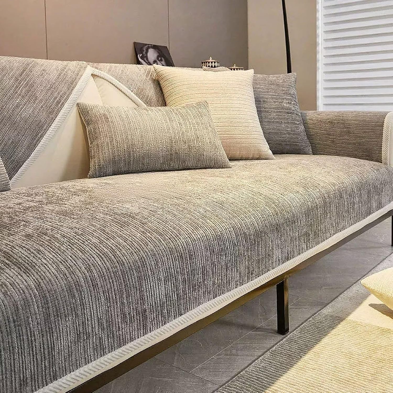 Soft Sofa Cover Universal Non-Slip L Shape Sofa Slipcovers 2 3 4 Seater Thick Chenille Fabric Corner Couch Covers Washable Sofa Cushion Covers Sofa Protectors for Dogs Pets CatsLight Grey,70x70cm