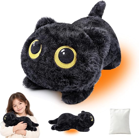 Weighted Black Cat Plush Toy 50cm/4.4lb, Simulation Black Cat Weighted Plush Toy Pillow,Coolable&amp; Heatable Soft Stuffed Animal Cuddle Toy,Suitable for Bedroom, Living Room.
