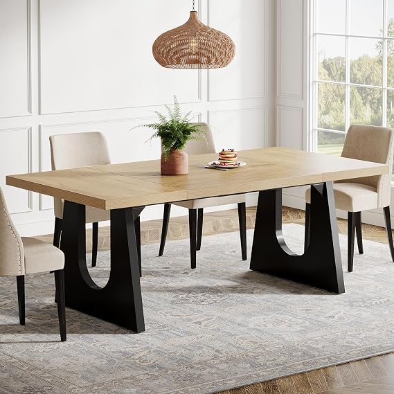 Tribesigns Large Dining Table for 6-8 People, 70.9-Inch Wood Rustic Rectangular Table with Black Wooden Legs, Farmhouse Center Kitchen Table for Dining Room, Living Room, Home Furniture, Oak and Black