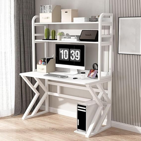 Computer Desk with Storage Shelves, Large Home Office Study Writing Table with Bookshelf, Modern PC Laptop Table Gaming Desk(C,100x60x170cm)