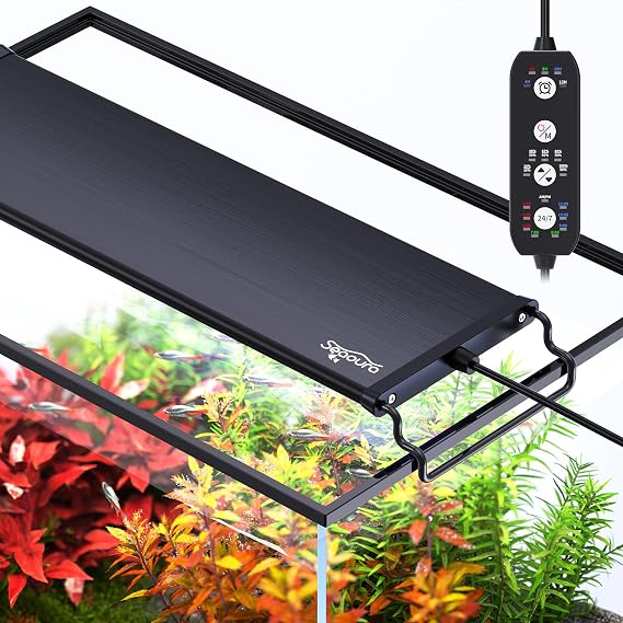 SEAOURA 24/7 Mode LED Aquarium Light for Plants-Full Spectrum Fish Tank Light with Timer, Auto On/Off, 7 Colors, Adjustable Brightness, Sunrise-Daylight-Moonlight for Freshwater Tank (30cm) [Energy Class E]
