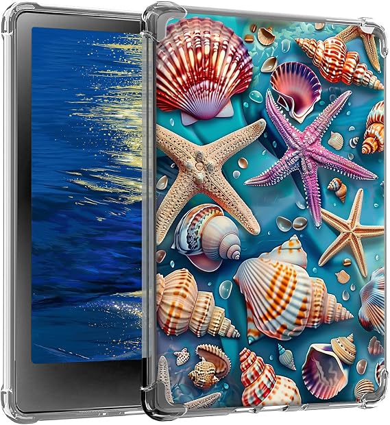 Clear Case for 7" Amazon Kindle Paperwhite (12th Generation, 2024 Release) and Kindle Colorsoft Signature Edition Slim Ligthwheight Soft TPU Silicone Transparent Back Cover Case, Starfishs