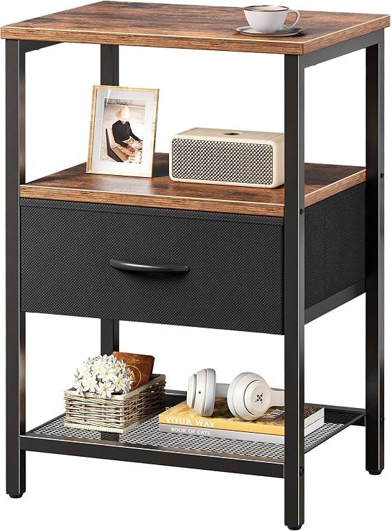 Huuger Night Stand with 2 Drawers, Bed Side Table with Open Shelf