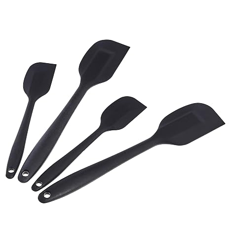 Amazon Basics Rectangular Silicone Spatulas Non-Stick Heat Resistant, Dishwasher Safe, Flexible, BPA-Free, 2 Small, 2 Large, 4 Unit, Black