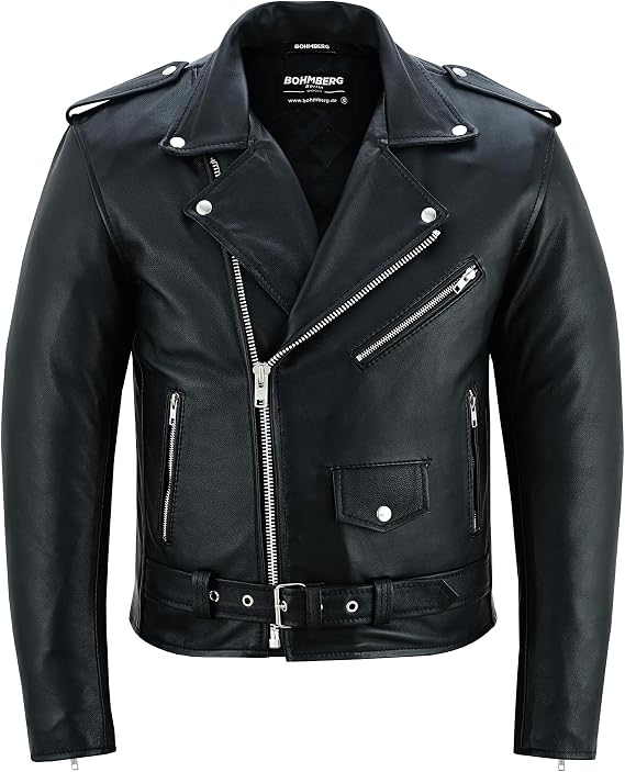 Bohmberg Quality Men's Genuine Leather Jacket Timeless Classic In a Masculine Biker Look.
