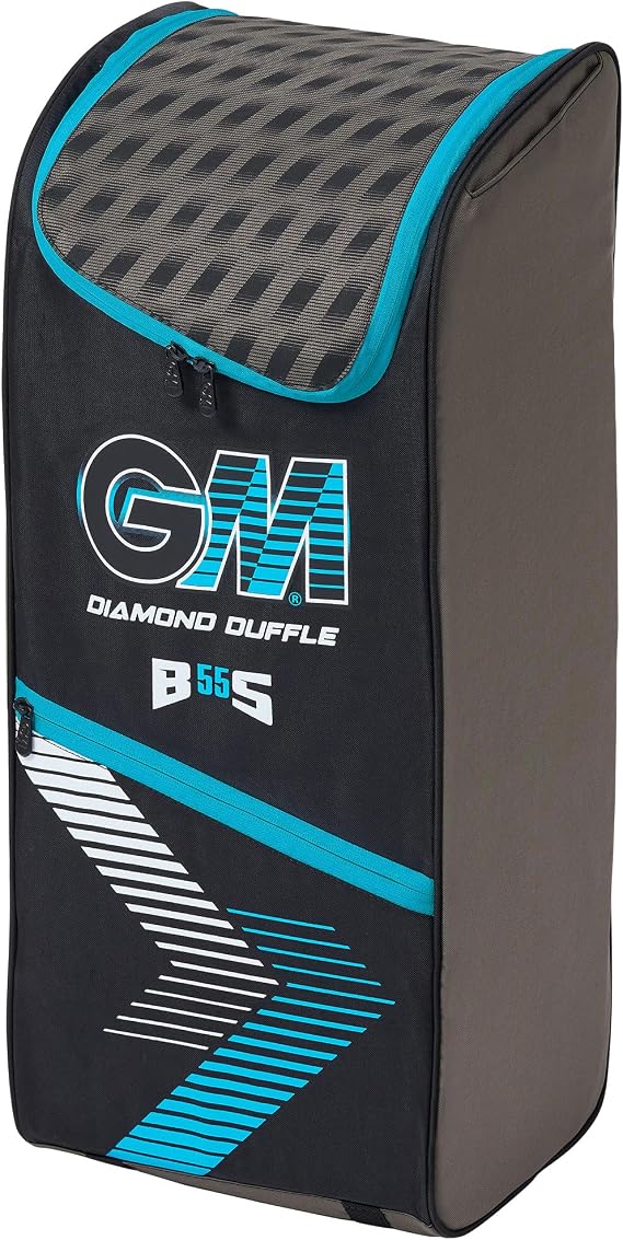 Gunn & Moore GM, Diamond Ben Stokes Duffle Cricket Bag Holdall, Sleeve for 1 Bat, Adjustable Comfort Straps, Volume - 55 litres, Tough 600 Denier Polyester, Black Grey & Blue, BS55