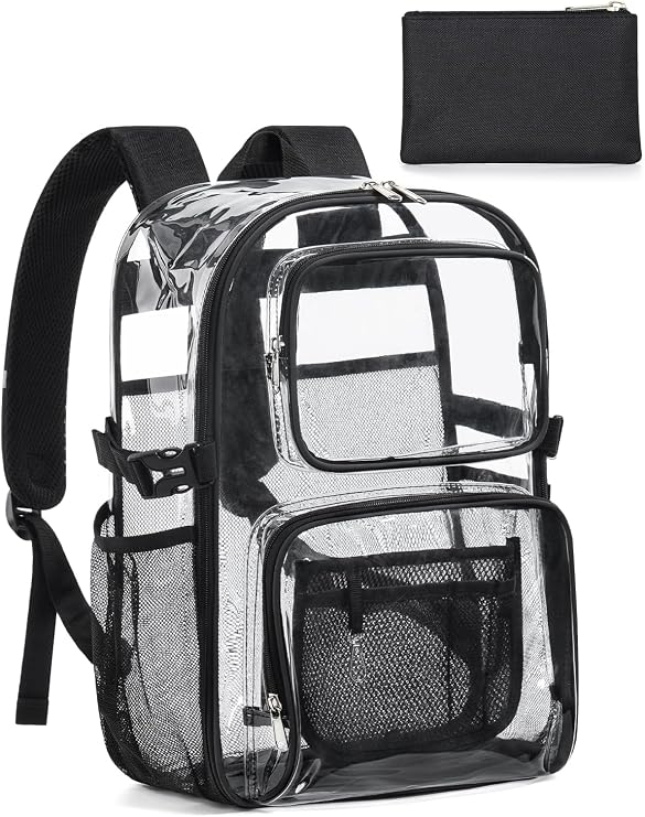 Clear Backpack Heavy Duty, Large Clear Bookbag Transparent See Through Backpack for School College Sport Security