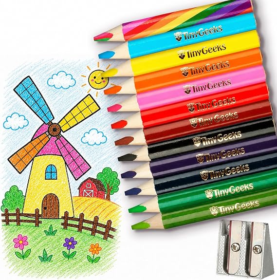 TinyGeeks Jumbo Pencils -12 Wide Colored Pencils for Kids - Includes Sharpener - Perfect for Preschool and Kids + Recommended by Teachers and Experts