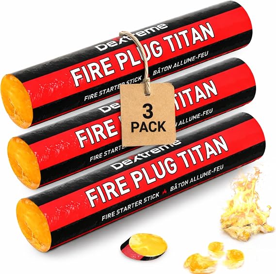 Dextreme Fire Plug Titan - Survival Fire Starting Tinder, Fire Plugs XL, Best Firestarter Stick for Emergency, Survival, Campfire, Bushcraft, and Hiking - Waterproof & Non-Toxic