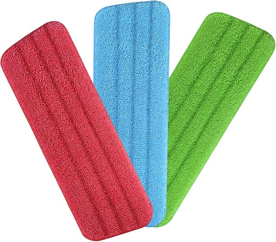 URAQT Mop Pad, 3 Pack Microfiber Cleaning Pads, Velcro Mop Cloth, Wet and Dry Mop Pad, High Water Absorbency, Replacement for Flat Mops