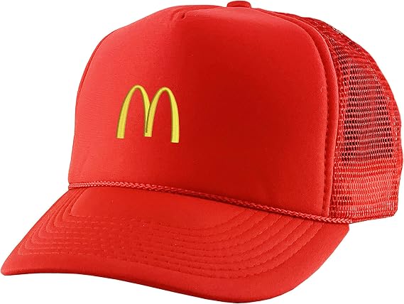 ALLNTRENDS McDo Burger ファーストフード 刺繍入りトラッカーハット 大人用ベースボールキャップ 調節可能なスナップバック, レッド, One Size