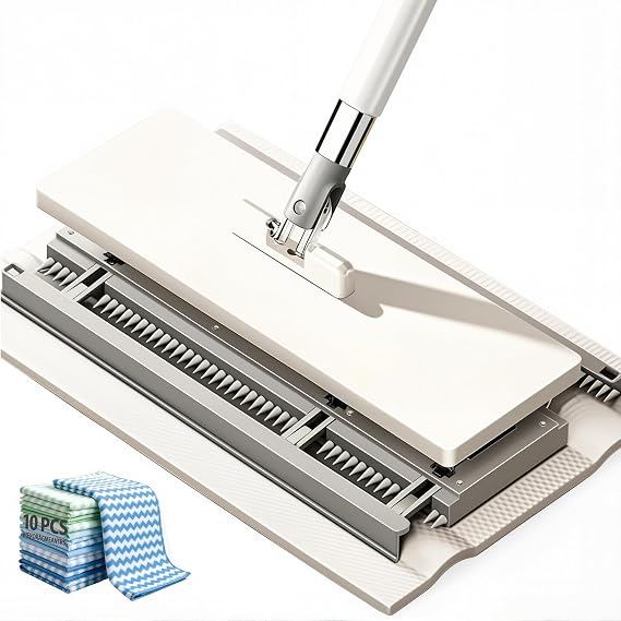 Snap Grip Mini Mop,with 10 Mop Pad & 127cm Pole, One-Click Cloth Change