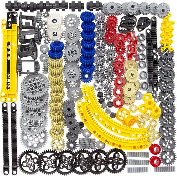 TEESE 233pcs Technic-Parts Compatible with Lego, Technic-Gears-Axles-Pins-Wheels Absorbers-Shocking Differential Tires Tracks for Technic-Project(Random Color)