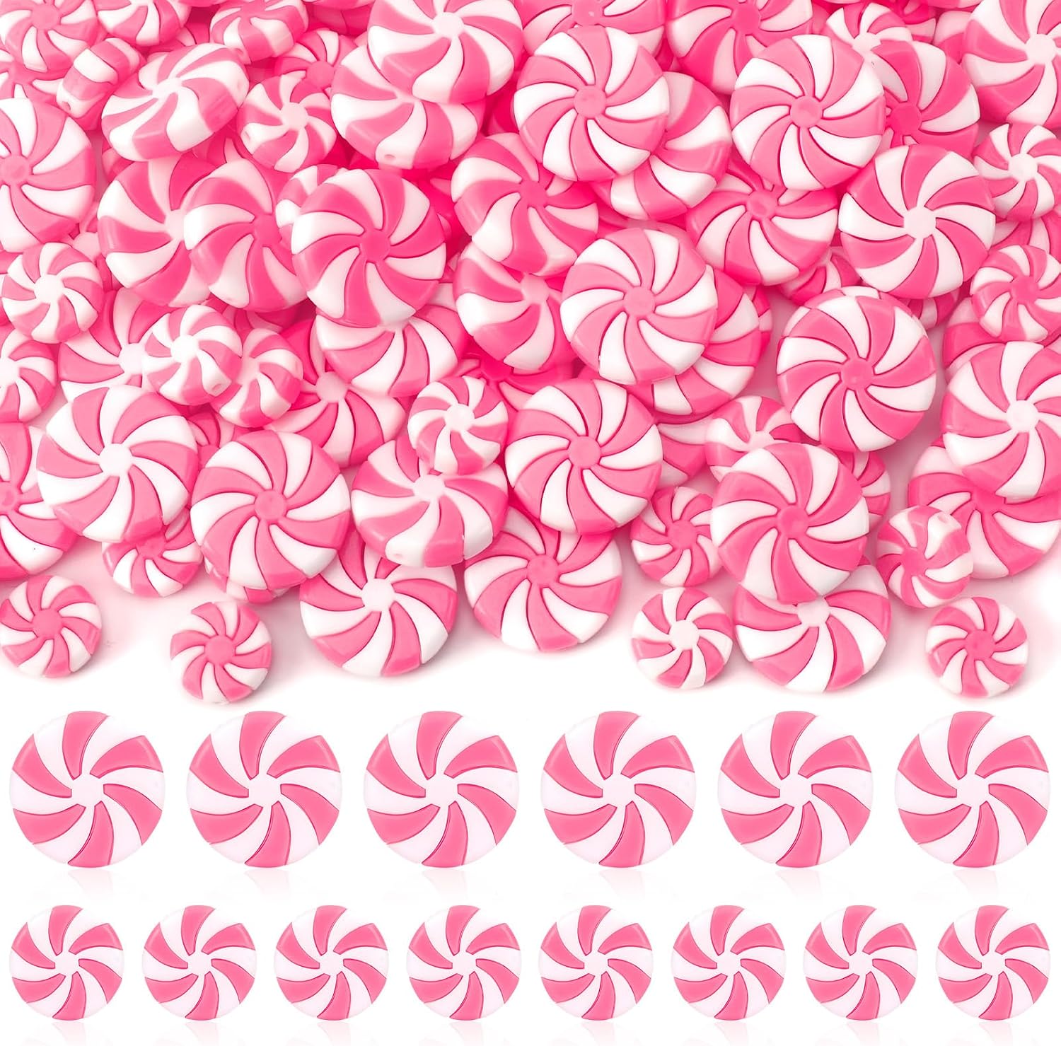 DECYOOL 80pcs Pink Mini Christmas Candy Cane Ornaments Christmas Tree Hanging Peppermint Ornaments Xmas Table Scatters Pink and White Vase Filler Decoration for Party Favors Small and Large
