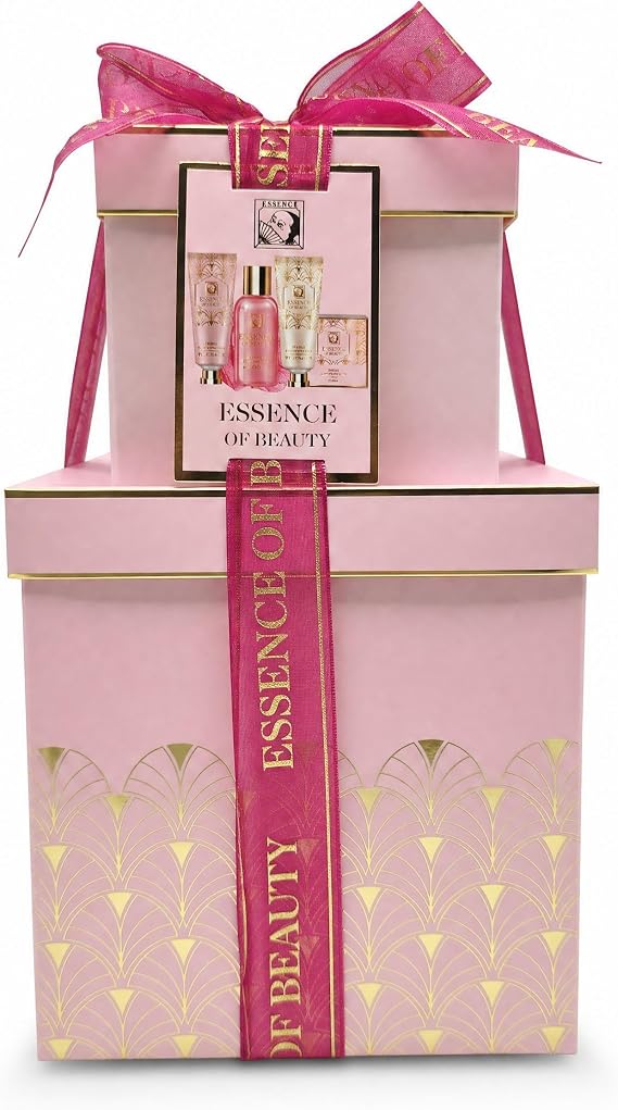 Accentra ESSENCE OF BEAUTY SALSA Shower Set for Women, Body Wash, Body Lotion, Scrub, Soap, Sponge, Rose and Cherry Blossom Scent, Gift Box, Luxury for Ladies