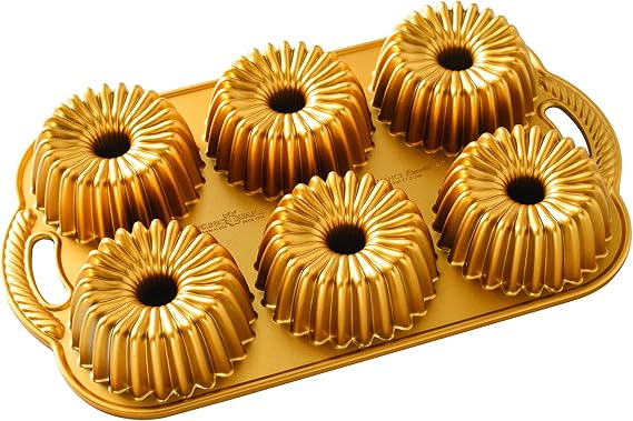 Nordic Ware Backform Brilliance Bundtlette Pan Alüminyum Altın, 38 cm x 22,2 cm, NW 93377