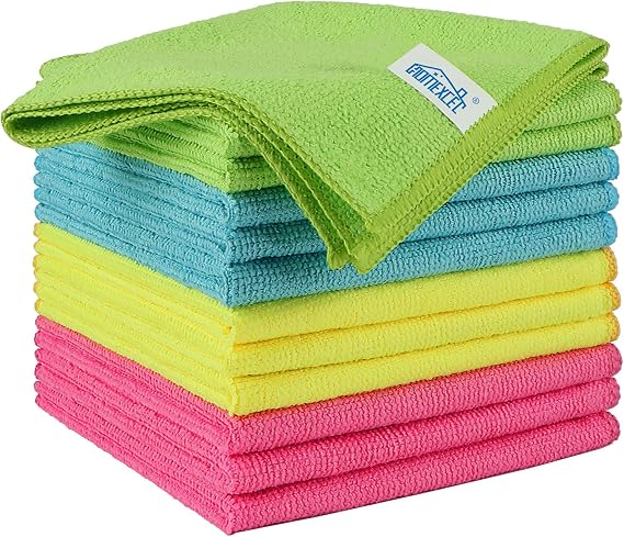 HOMEXCEL 12 Pack Microfibre Cleaning Cloths Rag, 29x29 cm, 4 Colours