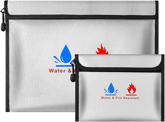 Fireproof Document Bag - Fireproof Money Safe Document Bag 38 x28 & 23x17.5cm Set Non-Itchy Silicone Coated Fire Resistant Bag Fireproof Safe Storage for Money, Documents, Jewelry and Passport