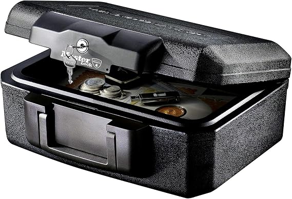 MASTER LOCK Certified Fireproof Safe Box with Key, 5L, 362 x 156 x 284 mm, Portable with carrying handle, Black, for home and professionals