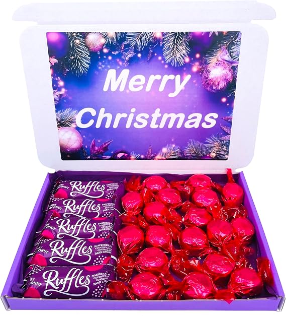 Raspberry & Coconut Ruffles Gift Box Chocolate Bars Sweets 20 Pieces Christmas Hamper Dark Chocolate