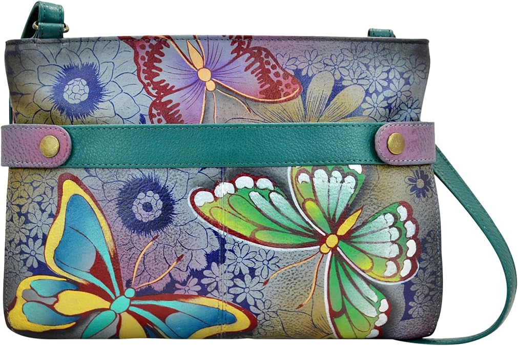 Anna by Anuschka Womens Genuine Leather Medium Crossbody Handbag - Zip-Top Organizer with Snap Side