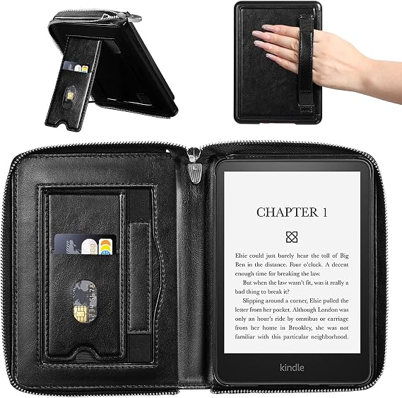 E NET-CASE Case for All-New Kindle Paperwhite 12th Gen 2024 (7") & Kindle Colorsoft Signature Edition 2024 (7")- Folder Design,Business Handheld Design Cover with Zipper & Pen Holder, Black