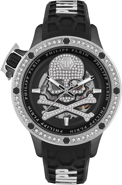 Philipp Plein Plein Rich Pwuaa0123 Men's Automatic Silicone Watch Black/Silver - Pwuaa0123 Bracelet - Black/Silver - Pwuaa0123, Black/Silver-Pwuaa0123, Modern or Luxurious