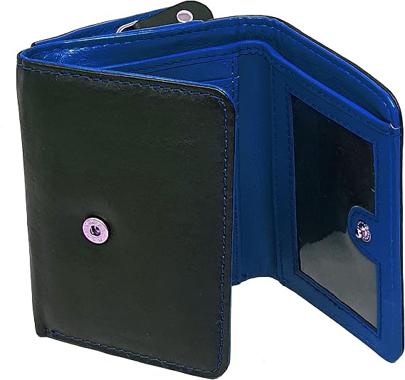 STARHIDE Ladies Small Purse, Women RFID Blocking Compact Genuine Leather Wallet with Zip Around Coin Pocket, Gift Boxed 5555 (Black Blue)