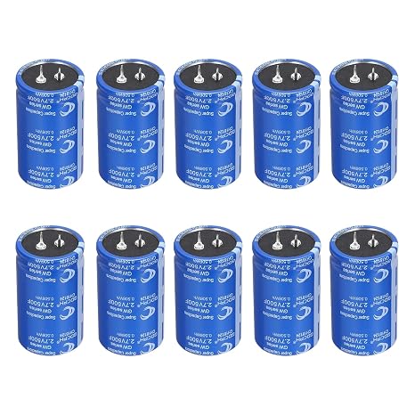 sourcing map 10Pcs Super Capacitor, 2.7V 500F Farad Automotive Capacitor Low ESR Fast Charge Long Life, for Solar Energy Storage Portable Power Supply DIY Electron